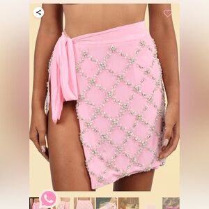 Oceanus pink crystal hand beaded coverup skirt
